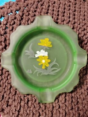 Hand Painted Glass Ashtray Trinket Dish